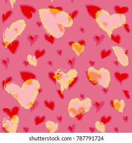 Seamless pattern of hearts. Romantic template for Valentine's day poster, greeting card, textile, paper, print and web projects. Repeat tiles. Retro pink red  funky design for babies, girls and women.