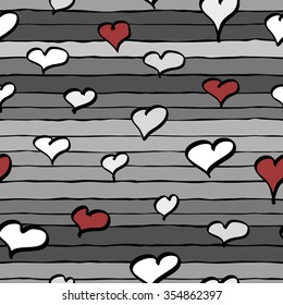 Seamless pattern with hearts. Romantic texture. Cute hand drawn doodle for St. Valentine's Day. Vector illustration