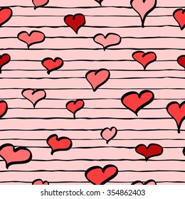 Seamless pattern with hearts. Romantic texture. Cute hand drawn doodle for St. Valentine's Day. Vector illustration