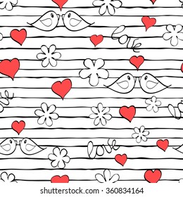 Seamless pattern with hearts. Romantic texture. Cute hand drawn doodle for St. Valentine's Day. Vector illustration