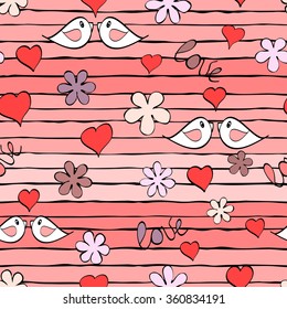 Seamless pattern with hearts. Romantic texture. Cute hand drawn doodle for St. Valentine's Day. Vector illustration