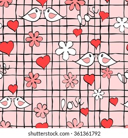 Seamless pattern with hearts. Romantic texture. Cute hand drawn doodle for St. Valentine's Day. Vector illustration