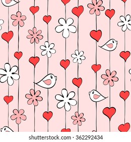 Seamless pattern with hearts. Romantic texture. Cute hand drawn doodle for St. Valentine's Day. Vector illustration