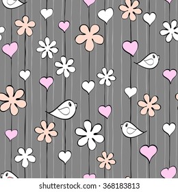 Seamless pattern with hearts. Romantic texture. Cute hand drawn doodle for St. Valentine's Day. Vector illustration