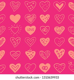 Seamless pattern with hearts. Romantic vector illustration for Valentines Day. Design element for fabric, gift wrap, wallpaper or covers.