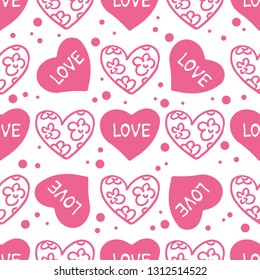 Seamless pattern with hearts. Romantic vector illustration for Valentines Day. Design element for fabric, gift wrap, wallpaper or covers.