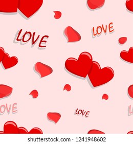 Seamless pattern of hearts and rose petals.