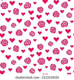 Nahtlose Muster von Herzen und Rosen. Valentinstag-Hintergrund