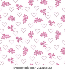Seamless pattern of hearts and roses. Valentine's day background