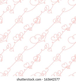 Seamless pattern of hearts and scrolls; romantic vector background