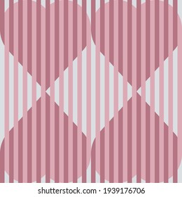 Seamless pattern of hearts segmented by parallel lines. Something like an optical illusion. Can be used as a background or as a graphic or web design element.