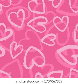 Nahtloses Muster mit Herzen in Rosa auf hellrosa Hintergrund.Vector Design für Textilien, Hintergründe, Kleidung, Packpapier, Webseiten und Tapeten. Mode-Illustration nahtloses Muster.