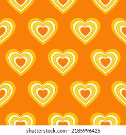 Patrón sin brillo con el túnel en forma de corazón aislado en un fondo naranja. Ilustración mínima moderna para la decoración. Impresión vectorial retro en estilo 60, 70