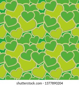 Seamless pattern - hearts shapes, green camouflage for fabrics, wallpapers, tablecloths, prints and designs. The EPS file (vector) has a pattern that smoothly fills any shape.