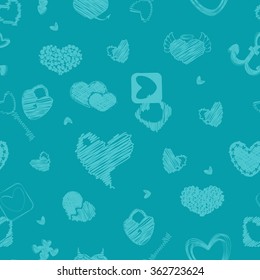 Seamless Pattern with Hearts. St. Valentine's Day Design Element. Doodle Style. Vector. 