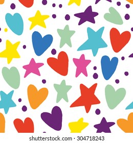 Seamless Pattern Hearts and Stars Back to School Sketchy Notebook Doodle Design- Hand-Drawn Vector Illustration Background