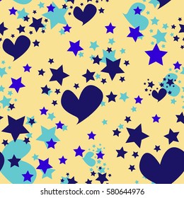 Seamless Pattern Hearts and Stars Back to School Vector Illustration Background