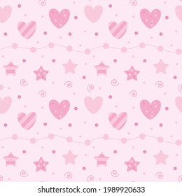 Seamless pattern with hearts, stars and beads.Vector illustration.