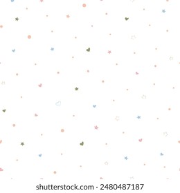 Seamless pattern with hearts, stars in delicate colours for children's fabrics, wallpapers, posters and backgrounds. Vector