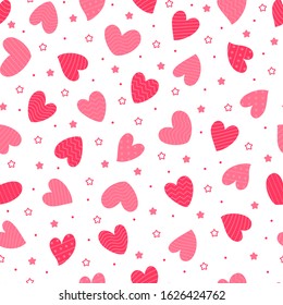 Seamless pattern with hearts and stars. Vector illustration. For decoration Valentine's day. For greeting card, banners, web, wrapping paper, decoration of the storefront, printing on textile, cups.