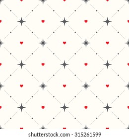 Seamless pattern with hearts and stars. Vector background.