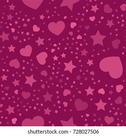 Seamless pattern with hearts and stars. Vector illustration.