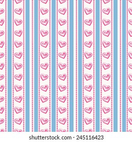 Seamless pattern with hearts and stripes. Love and romantic themes. Vector illustration.