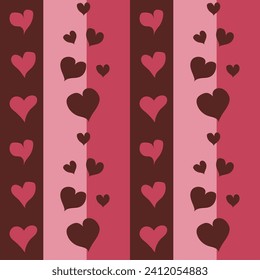 Seamless pattern with hearts and stripes. Valentine's day print. Can be used on packaging paper, notebook covers, napkins, tablecloths, wallpapers. Vector illustration