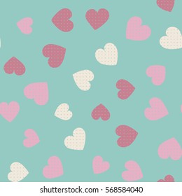 Seamless pattern with hearts in summer colors. Vector repeating texture. Perfect for printing on fabric or paper.