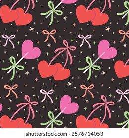 Seamless pattern with hearts and sweet Candy, Valentine seamless pattern, Valentine's day design.