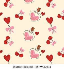 Seamless pattern with hearts and sweets. Valentines day background.