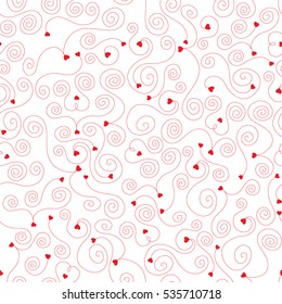 seamless pattern Hearts and swirls on white background