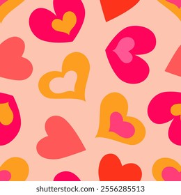 Seamless pattern of hearts. Symbol of love. Festive vector illustration for Valentine's Day. Suitable for backgrounds, wrapping paper, textile, postcard, poster.