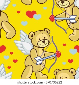Seamless pattern with hearts and teddy bears. Vector clip art.