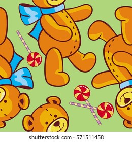 Seamless pattern with hearts and teddy bears. Vector clip art.