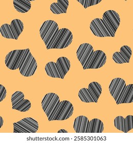 Seamless pattern with hearts. Template holiday vector illustration. Design for card, postcard, poster, print, banner. Cartoon colorful hearts on color background.