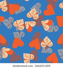 Patrón sin fisuras con corazones. Ilustración vectorial de vacaciones de Plantilla. Diseño para tarjeta, postal, cartel, impresión, Anuncio. Corazones coloridos de la historieta en el fondo del color.