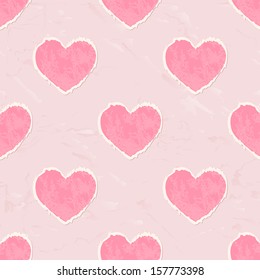 Seamless pattern with hearts torn paper in vintage style