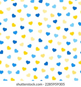 Seamless pattern with hearts in Ukrainian colors. Ukrainian Flag. Vector background.