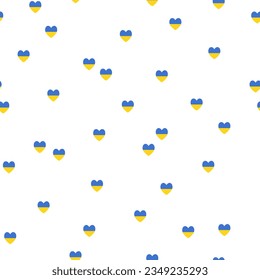 Seamless pattern with hearts in Ukrainian colors. Ukrainian Flag. Vector background.