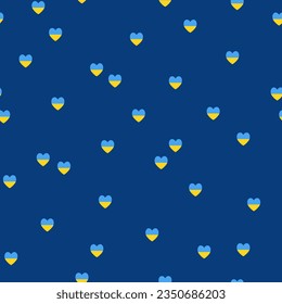 Seamless pattern with hearts in Ukrainian colors. Ukrainian Flag. Vector background. Texture for print, textile, fabric.