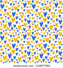 Seamless pattern of the hearts in Ukrainian flag colors