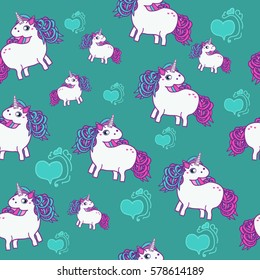 seamless pattern with hearts and unicorns. Background for textile or book covers, construction, wallpaper, print, gift wrapping and scrapbooking.