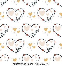 Patrón sin brillo con corazones. Diseño de boho de dibujos animados de San Valentín. Ornamento de fondo de amor.