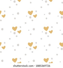 Seamless pattern with hearts. Valentines cute cartoon boho design. Love backdrop ornament.