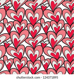 Seamless pattern with hearts. Valentines Day background. Hand drawn doodle