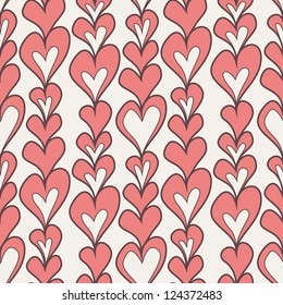 Seamless pattern with hearts. Valentines Day background. Hand drawn doodle