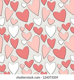 Seamless pattern with hearts. Valentines Day background. Hand drawn doodle
