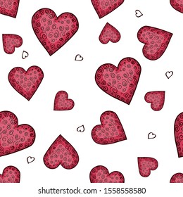 Seamless pattern with hearts valentines day and wedding print. hand drawn