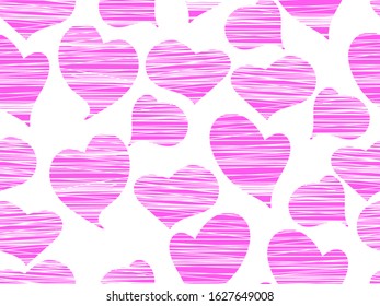 Seamless pattern with hearts for Valentine's day. Pink hearts on a white background for greeting card, wrapping paper, promotional materials. Vector illustration